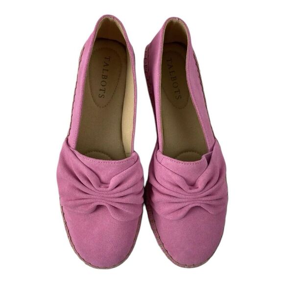 Talbots Women's Suede Espadrilles Slipon Flats Bow Detail Barbie Pink Size 7 - Picture 4 of 6
